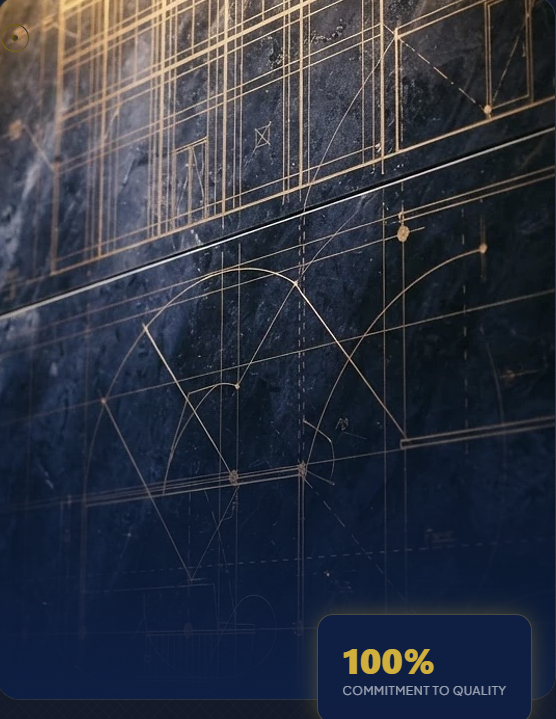 Gold architectural blueprint representing Arsalaan Zahid's standard at Al Raiq Industries